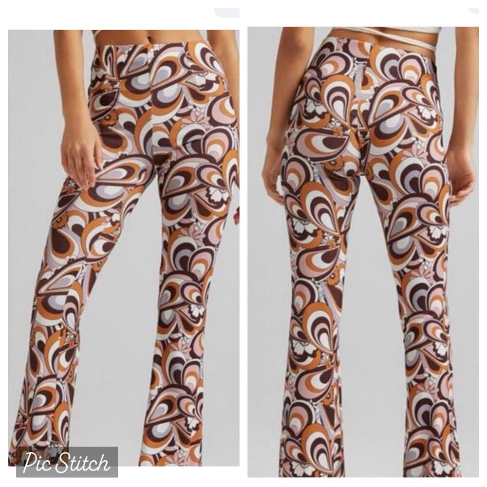 Bershka Stretch Flared Women's Pants S Retro Festival 70s Inspired Groovy Hippie